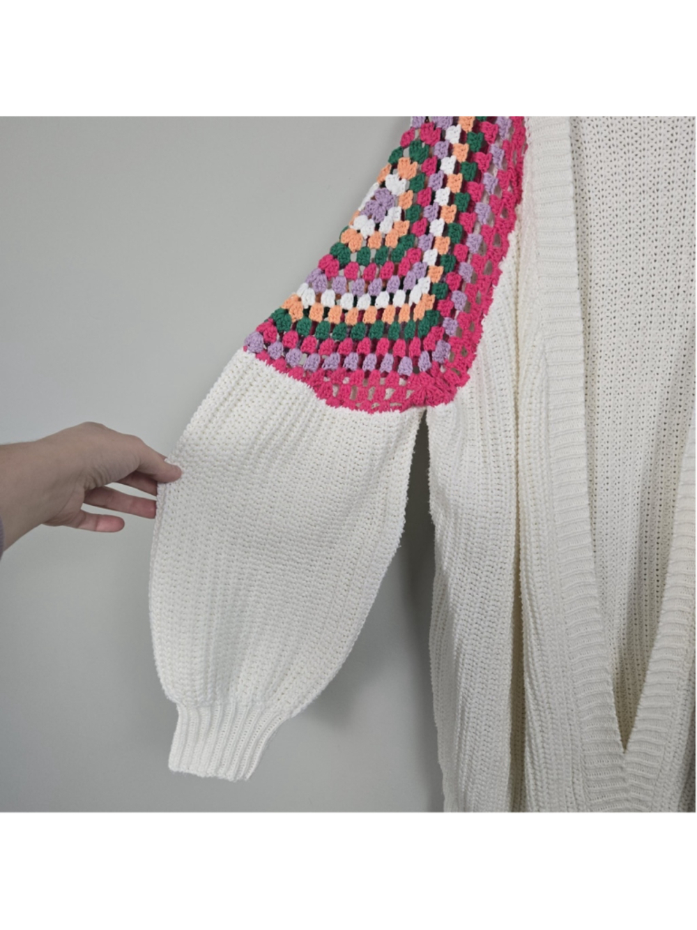 Dreamers Womens Granny Square Crochet Open Knit Cardigan S/M White Cottagecore - Picture 3 of 9